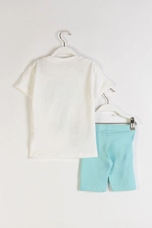 Orman Kedi Baskılı Kısa Taytlı Kız Çocuk Takım - MAVİ