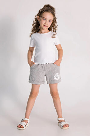 Beli Lastikli Summer Yazılı Kız Çocuk Şort