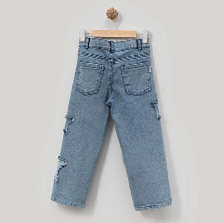 Yıldız Nakışlı Kız Çocuk Kot Pantolon/Jeans