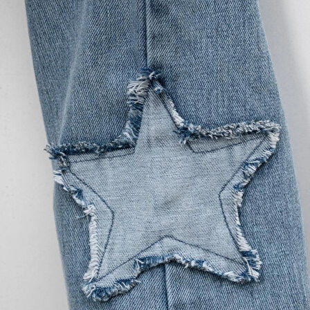 Yıldız Nakışlı Kız Çocuk Kot Pantolon/Jeans