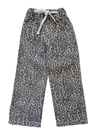 Leopar Desenli Beli Lastikli Kız Çocuk Pantolonu