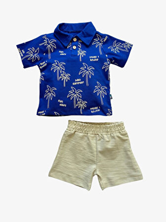 Palmiyeli Mavi Şortlu Erkek Bebek İkili Takım