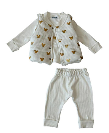 Gold Mickey Desenli 3'lü Şişme Yelekli Bebek Takımı