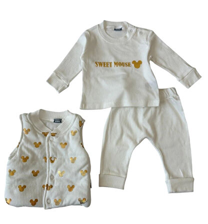 Gold Mickey Desenli 3'lü Şişme Yelekli Bebek Takımı