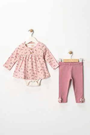 Minik Çiçek Desenli 3'lü Pembe Kız Bebek Zıbınlı Takım