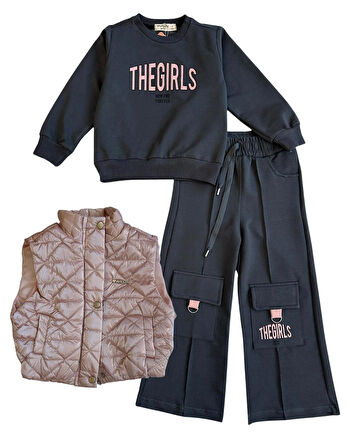 Şişme Yelekli Kargo Cepli Kız Çocuk Eşofman Takımı