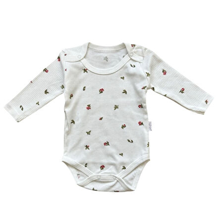 Çiçek Desenli Kız Bebek Uzun Kollu Zıbın Body - Beyaz