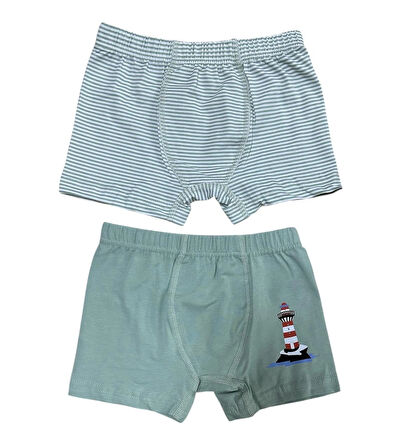 Mint Pamuklu Erkek Çocuk 2'li Boxer Seti