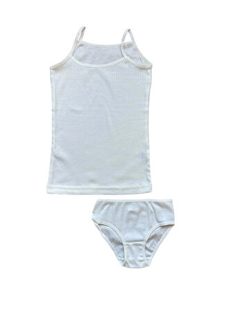 Beyaz Pamuklu Kız Çocuk Askılı Atlet Külot Seti