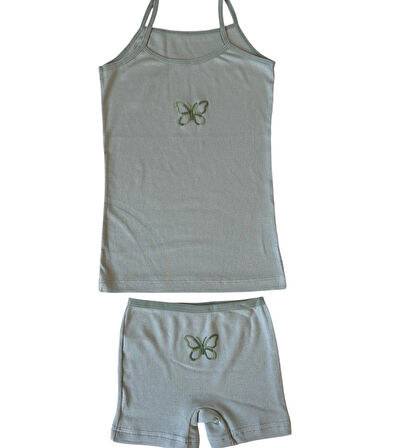  Haki Yeşil Kız Çocuk Askılı Atlet ve Boxer Seti