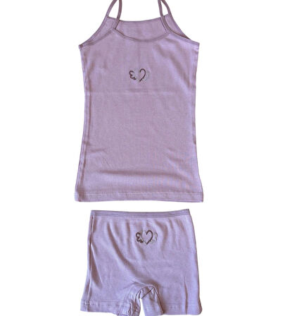 Gül Kurusu Kız Çocuk Askılı Atlet ve Boxer Seti