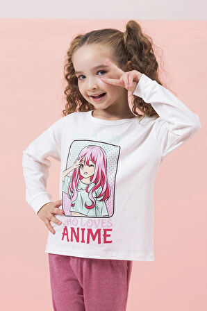 Anime Desenli Kız Çocuk Pijama Takımı