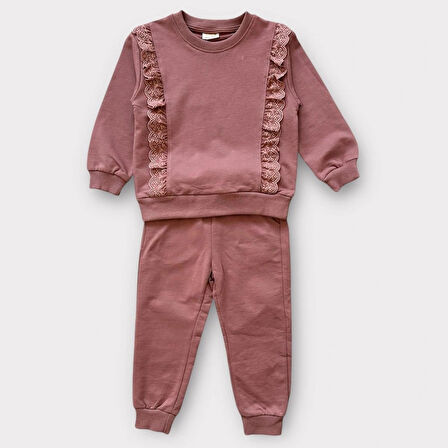 Fistolu Kız Çocuk Sweatshirt Takımı - Gül Kurusu