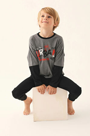 New York Lacivert Erkek Çocuk Uzun Kol Pijama Takım