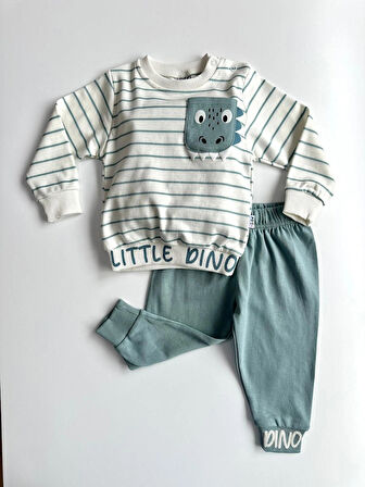 Küçük Dino Çizgili Erkek Bebek İkili Takım