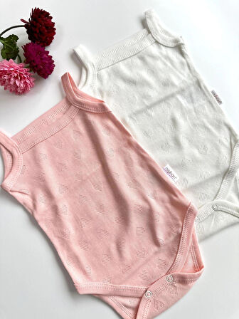 Kalp Nakışlı Kız Bebek Askılı Zıbın Body Atlet - Somon