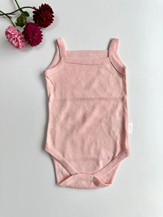 Kalp Nakışlı Kız Bebek Askılı Zıbın Body Atlet - Somon
