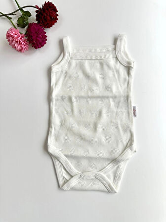 Kalp Nakışlı Kız Bebek Askılı Zıbın Body Atlet - Beyaz