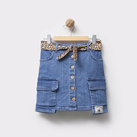 Kargo Cepli Kız Çocuk Önden Düğmeli Kot Etek