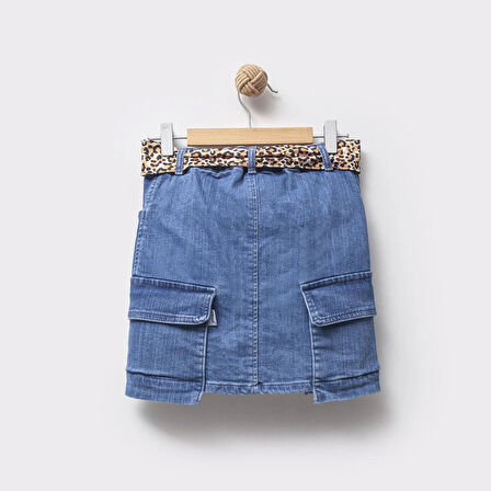 Kargo Cepli Kız Çocuk Önden Düğmeli Kot Etek