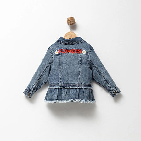 Fırfır Nakışlı Kız Çocuk Kot/Denim Ceket