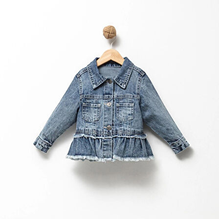 Fırfır Nakışlı Kız Çocuk Kot/Denim Ceket