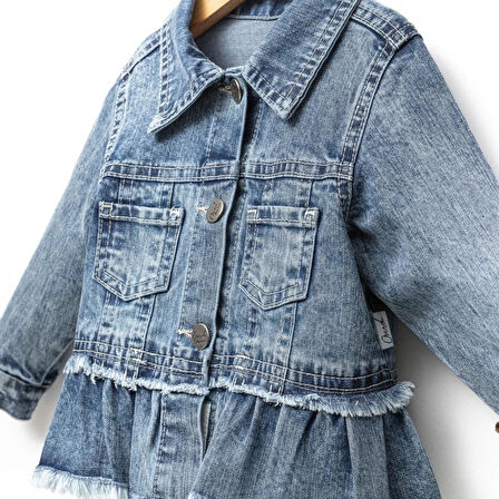 Fırfır Nakışlı Kız Çocuk Kot/Denim Ceket