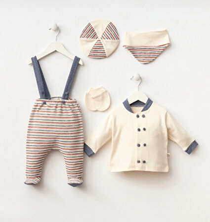 Mini Marin Çizgili Erkek Bebek 5'li Hastane Çıkışı Seti