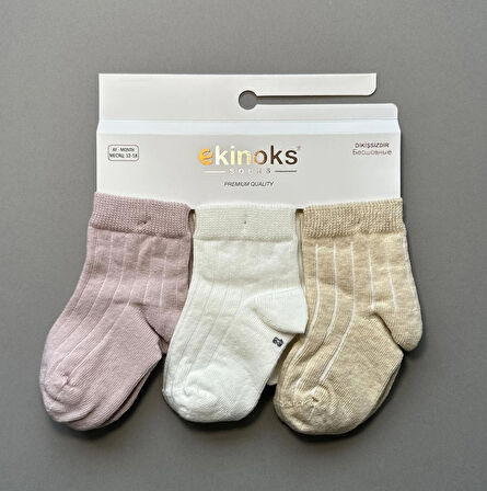 Kız Bebek 3'lü Basic Soket Çorap Seti - Bej