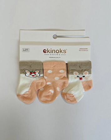 Rabi 3'lü Kız Bebek Patikli Çorap Seti - Turuncu