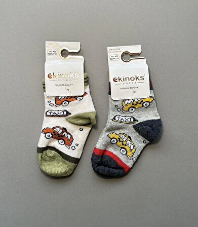 Araba Desenli Erkek Bebek 2'li Çorap Seti