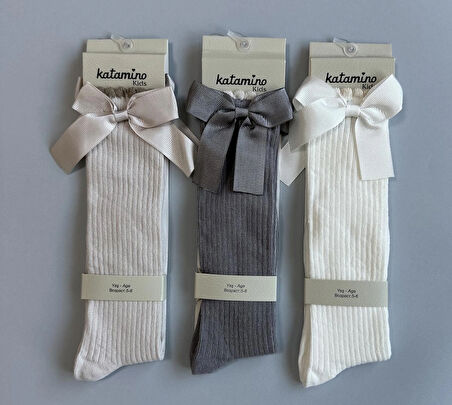 Kurdelalı Dizaltı 3'lü Kız Çocuk Çorap Seti