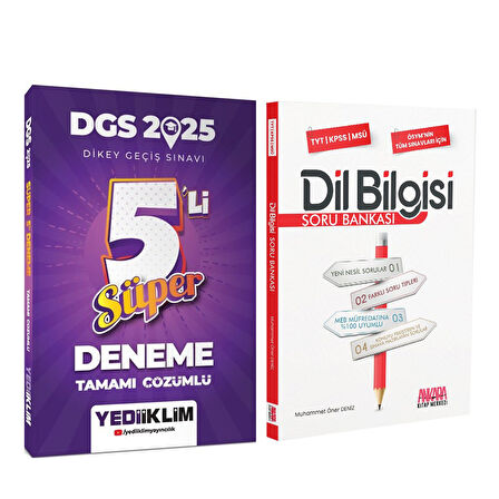 Yediiklim 2025 DGS Tamamı Çözümlü Süper 5 li Deneme ve AKM Dil Bilgisi Soru Bankası Seti 2 Kitap