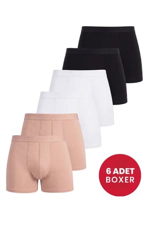 Premium 6'lı Paket Erkek Pamuklu Likralı Esnek Kumaş Renkli Boxer Rahat Kesim Tekstil
