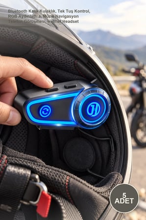 5 Adet RGB Motosiklet Kask Kulaklığı – Bluetooth Kask Kulaklık, Tek Tuş Kontrol, RGB Aydınlatma, Müzik Navigasyon Telefon Görüşmesi, Helmet Headset