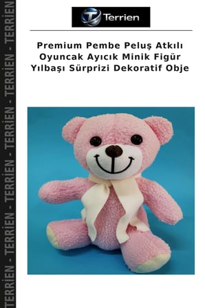 Premium Pembe Peluş Atkılı Oyuncak Ayıcık Minik Figür Yılbaşı Sürprizi Dekoratif Obje