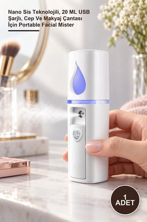 1 Adet Taşınabilir Mini Yüz Nemlendirici – Nano Sis Teknolojili, 20 ML USB Şarjlı, Cep Ve Makyaj Çantası İçin Portable Facial Mister