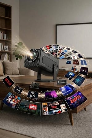 Premium Projeksiyon Cihazı HY320 Siyah 4K 1080P Görüntü Sistemi Medya Aleti Ev Sineması