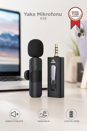 Özel Üretim Röportaj Aleti Mobil Mikrofon Yayın Aracı Mini Yaka Mikrofonu Aux K35