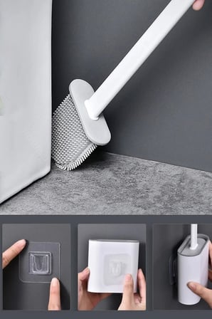 Hijyenik Akıllı Silikon Tuvalet Fırçası Banyo Lavabo Klozet Temizleme Aparatı Asılabilir Standlı Pro