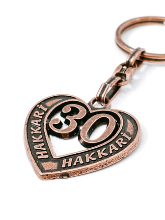 Hakkari "30" Temalı Antik Bakır Renk Metal Kalp Anahtarlık - Özel Tasarım & Hediyelik