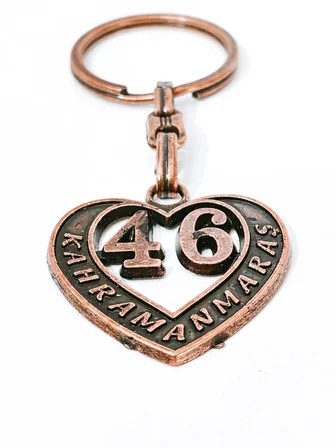 Kahramanmaraş "46" Temalı Antik Bakır Renk Metal Kalp Anahtarlık - Özel Tasarım & Hediyelik