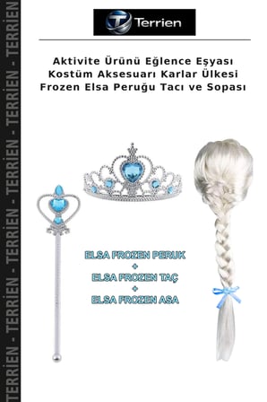 Aktivite Ürünü Eğlence Eşyası Kostüm Aksesuarı Karlar Ülkesi Frozen Elsa Peruğu Tacı ve Sopası