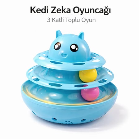 Hacıyatmaz Kedi Oyuncağı 3 Katlı Toplu Zeka Oyuncağı 20X21 Cm – Devrilmez İnteraktif  Oyuncağı