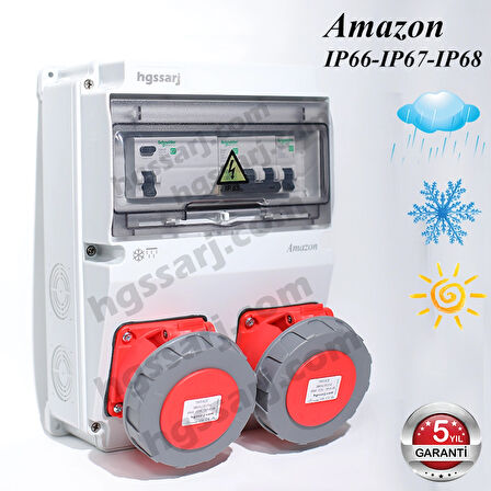 AMAZON IP66-IP67-IP68 Trifaze Elektrikli Araç Kombinasyon Kutusu, 5x32A + 5x32A + 1x16A - Sigorta Markası Seçeneği - 5 Yıl Garanti