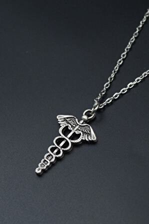 Tıp Sembolü Kadüse Düz Zincir Kolye