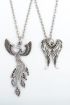 2'li Zümrüdüanka - Melek Kanat Kolye Seti