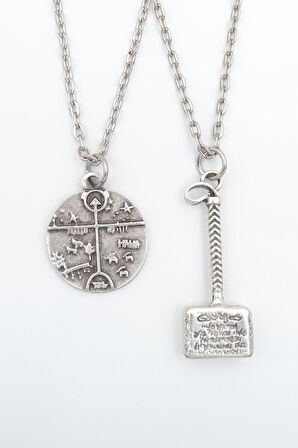 2'li Kam Şaman Davulu - Thor Çekiç Kolye Seti