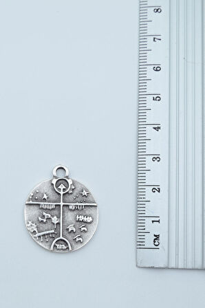 3'lü Şaman Davulu - Kam Davulu Viking Pusula Tılsım  Gümüş Kaplama Unisex Düz Zincir Kolye Seti kod 1173