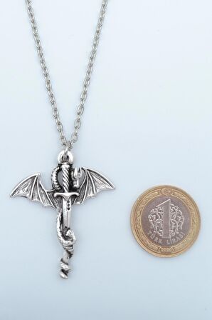 2'li Kılıç Yarasa Yılan - Ejderha Kılıç Kolye Seti